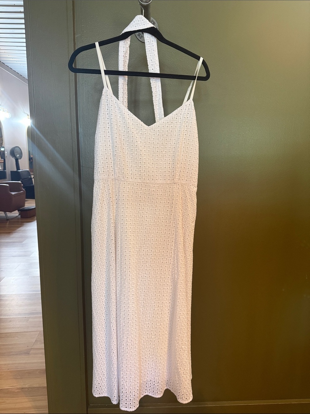 Amour Vert White Eyelet Halter Midi Dress